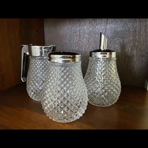 Diamond cut glass dispenser set